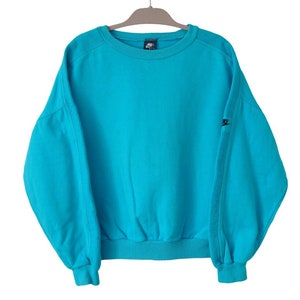 Vintage NIKE Sweatshirt blue crewneck small logo jumper Size S oversized 80&#39;s