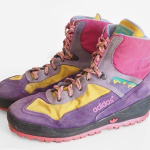 Vintage ADIDAS Trekking Schuhe 90er Jahre retro Sport Outdoor Berg Wanderstiefel Lila Multicolor