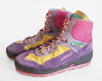 Vintage ADIDAS Trekking Schuhe 90er Jahre retro Sport Outdoor Berg Wanderstiefel Lila Multicolor