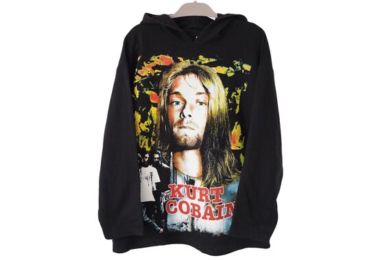 Vintage NIRVANA Kurt Cobain Hoodie Big Logo Rock Music Size L 90s