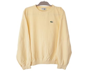 Sudadera LACOSTE Vintage Cuello redondo Logo pequeño Jersey amarillo años 90 Talla M