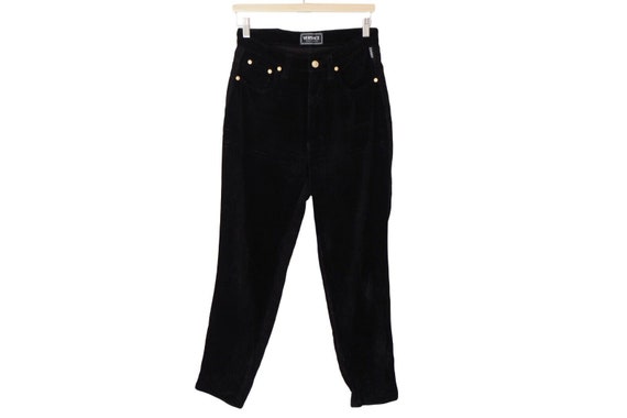 Vintage VERSACE Trousers Black Velour and Courduroy 90 
