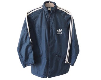 ジャケット・アウター 90s adidas off White x Navy Nylon JKT Vintage 90s Adidas Green Navy Blue Full ZIP Big Logo