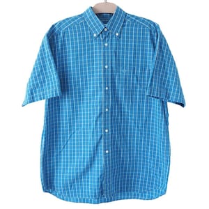Vintage CHRISTIAN DIOR Hemd Kurzarm L/XL blau kariert made in France