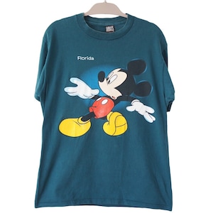 Vintage MICKEY MOUSE T-shirt groen maat L jaren 90 cartoon katoenen T-shirt met groot logo Disney