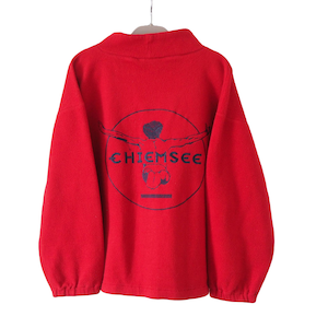Vintage CHIEMSEE Fleece Sweater Size Women&#39;s L red ski outdoor jumper big back logo crewneck pullover 90s trekking style
