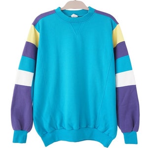 Vintage Non Brand Sweatshirt crewneck Jumper blue white Size L 90s