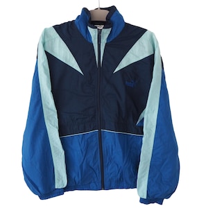 Vintage PUMA Track Jacket Full Zip Size M Blue 90s sport windbreaker