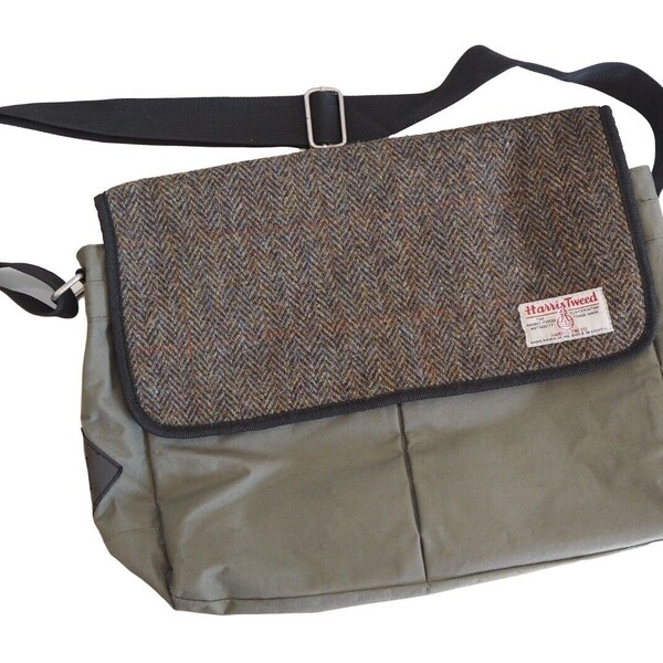 HARRIS TWEED Messenger Crossbody Bag gray streetwear UK classic wool