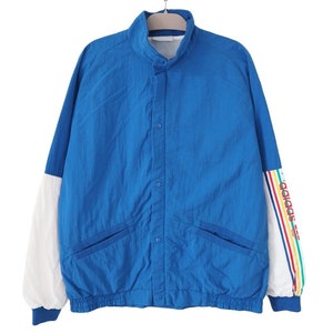 ヴィンテージ ADIDAS ジャケット フルジップ サイズ XL ブルー スポーツ クラシック レインボー スリーブ ロゴ