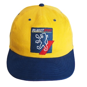 Vintage Peugeot Rally Team Cap racing 90s big logo yellow blue race hat