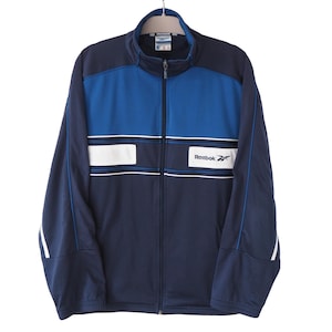 Vintage REEBOK Track Jacket Full Zip Size L blue 90s big logo windbreaker