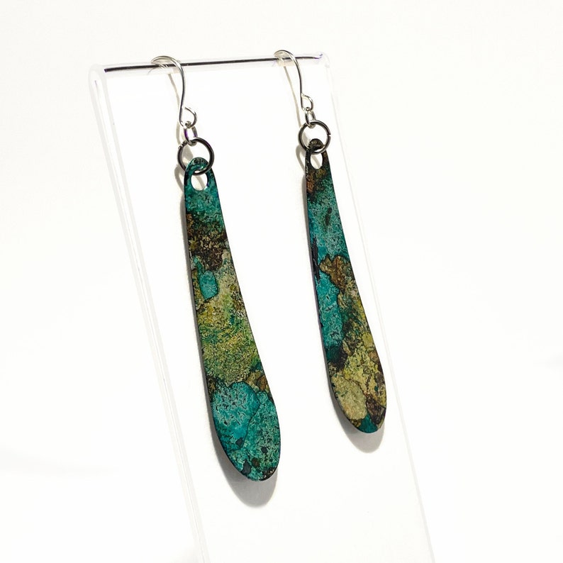 Alcohol Ink Earrings Turquoise Camo Dangles Upcycled Soda Can Jewelry Lightweight Gift