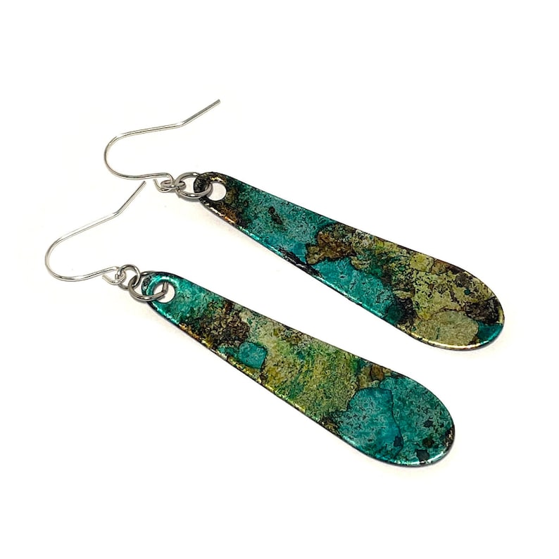 Alcohol Ink Earrings Turquoise Camo Dangles Upcycled Soda Can Jewelry Lightweight Gift