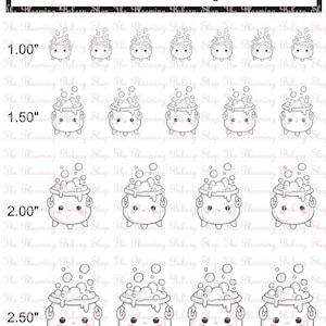 May include: A Spooky Friends Bubbles icing transfer sheet from The Blooming Bakery Shop featuring rows of black and white cauldron illustrations with bubbles. Sizes include 2.54 cm, 3.81 cm, 5.08 cm, and 6.35 cm options for baking decorations.