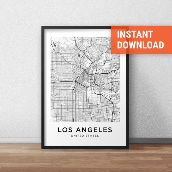 Los Angeles Map Print, Los Angeles Map Download, City Map Los Angeles, Los Angeles Street Map, Los Angeles Poster, Wall Art, Black White Map