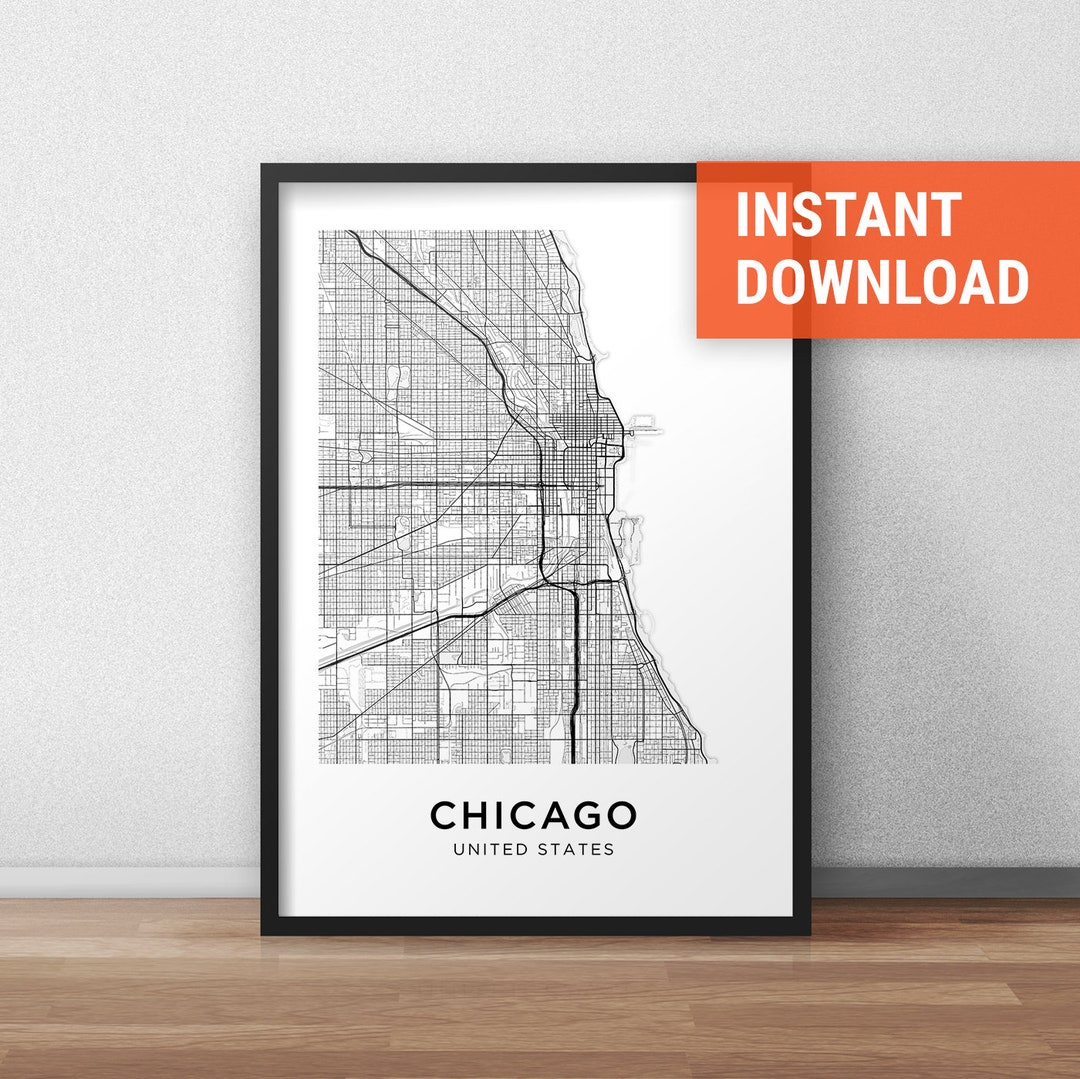 Chicago Map Print Chicago Map Download City Map Chicago - Etsy