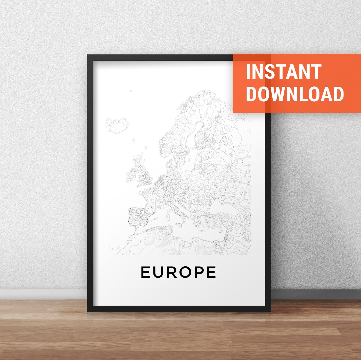 Europe Map Print, Europe Map Download, Map of Europe, Europe Map Art
