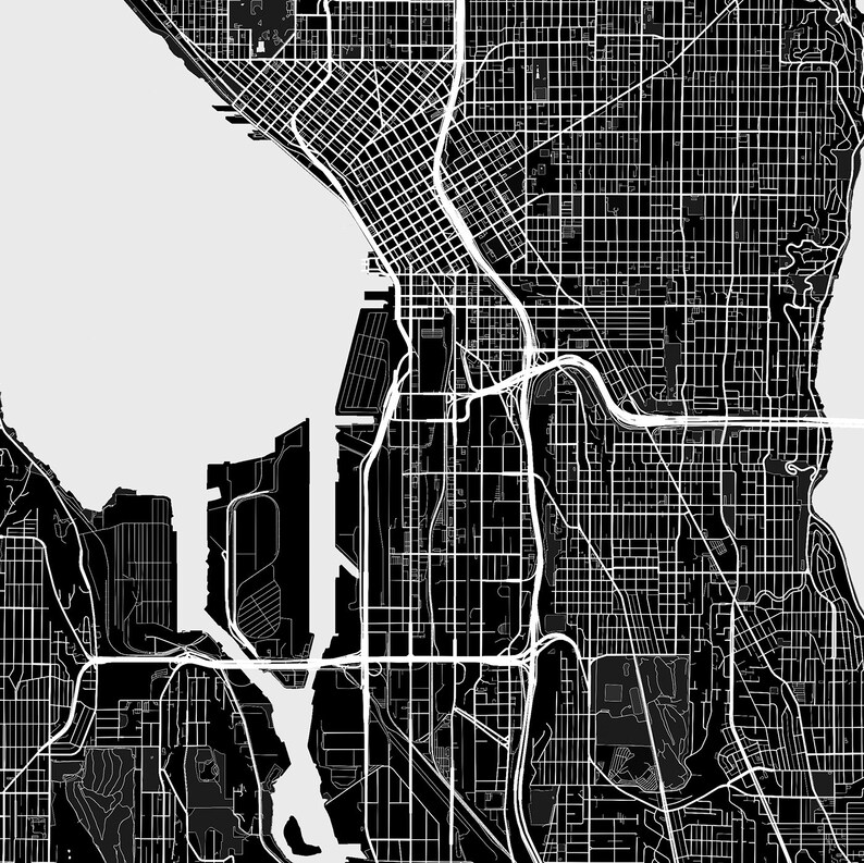 Seattle Map Print Printable Seattle Map Seattle City Map - Etsy