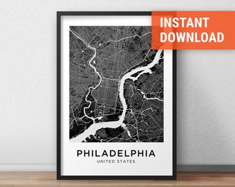 Philadelphia Map Print, Philadelphia Map Download, City Map Philadelphia, Street Map, Philadelphia Poster, Wall Art, Black And White Map