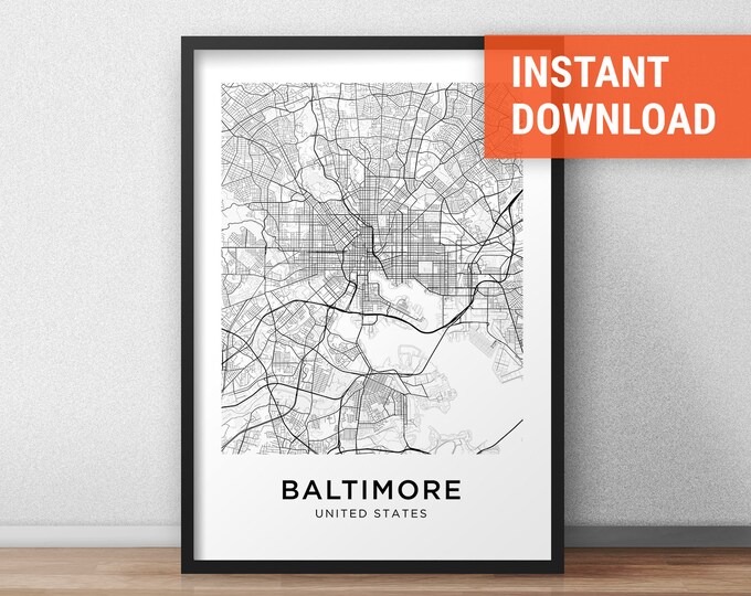 Baltimore Map Print, Baltimore Map Download, City Map Baltimore ...
