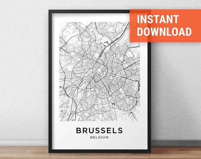 Brussels Map Print Brussels Map Download City Map Brussels - Etsy