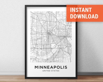 Minneapolis Map Print, Minneapolis Map Download, City Map Minneapolis, Minneapolis Street Map, Minneapolis, Wall Art, Black And White Map