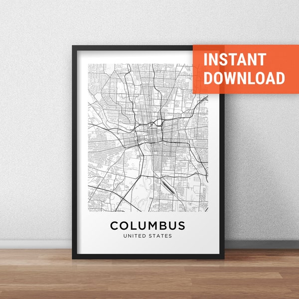 Columbus Map Print, Columbus Map Download, City Map Columbus, Columbus Street Map, Columbus Poster, Columbus Wall Art, Black And White Map