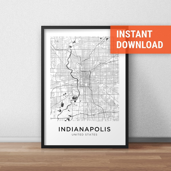 Indianapolis Map Print, Indianapolis Map Download, City Map Indianapolis, Street Map, Indianapolis Poster, Wall Art, Black And White Map