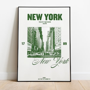 New York Poster | new york city print | travel poster | new york Longitude | new york artwork | retro travel poster | nyc art print