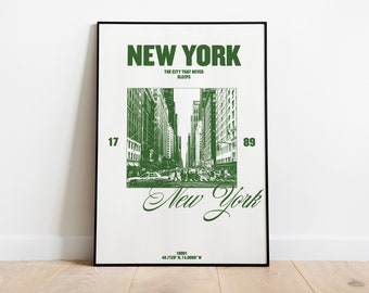 New York Poster | new york city print | travel poster | new york Longitude | new york artwork | retro travel poster | nyc art print