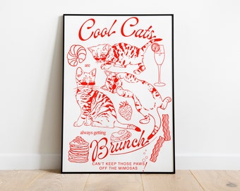 Cat Brunch Poster | Cat Art Print | Kitchen Art Print |Brunch Poster | Funny Cat Print | Cat Mum Gift | Breakfast Print | Cat Home Decor