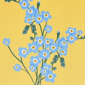 Forget me not Illustration Print Quirky Vase and Flowers Print British Wildflower Art Botanical Drawing image 2