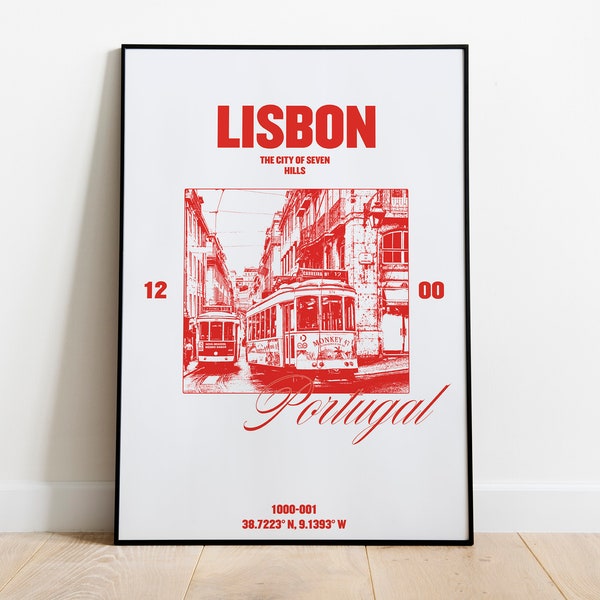 Lisbon Poster | Lisbon city print | travel poster | Portugal Longitude | Portugal artwork | retro travel poster | Lisbon art print