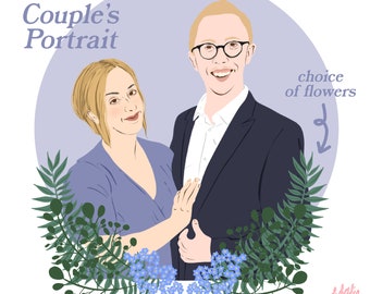 Custom Couple's Portrait with A4 Print | Bespoke Anniversary Gift | Wedding Gift Couple Illustration | Unique Wedding Gift