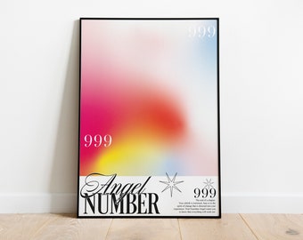 Angel Number Poster | Numerology Print | Aura Poster | gradient poster | angel aura | angel number | cool posters | trendy posters | 999