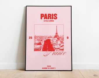 Paris Poster | Paris City print | travel poster | Paris Longitude | France artwork | retro travel poster | Paris art print | Paris Souvenir