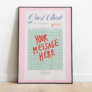 Guest Check Print | Feminist Guest Check | Vintage Kitchen Diner | Trendy | Guest Check Poster | Custom Guest Check | Bar Cart Retro Print