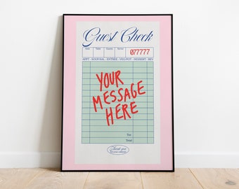 Guest Check Print | Feminist Guest Check | Vintage Kitchen Diner | Trendy | Guest Check Poster | Custom Guest Check | Bar Cart Retro Print