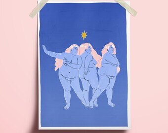3 muses body positive feminist art print | Fat Positive Illustration | Body diversity Art print | Greek Goddess Art Print | Feminist Poster