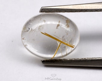 Golden Rutilated Quartz Cabochon, 10x8mm Oval Gemstone
