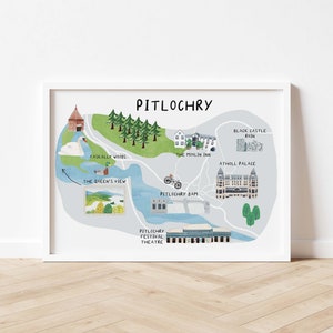 Carte de Pitlochry - Impression illustrée - Cadeau pour les amoureux et les voyageurs d’Écosse