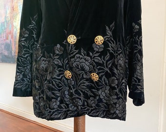 1980's black velvet Harriet Selling jacket with embossed detail.