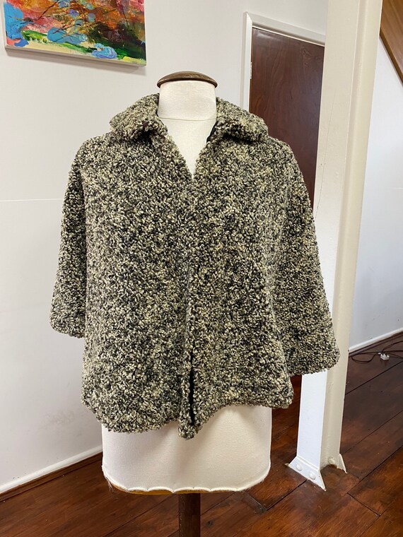 Vintage 1930s Black Boucle Wool Cape