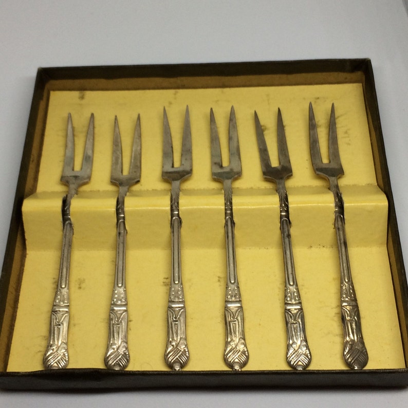 Vintage Boxed Set 6 EPNS Apostle 2 Tined Cake Forks in Etsy