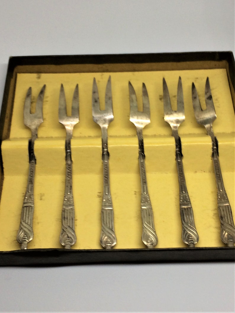Vintage Boxed Set 6 EPNS Apostle 2 Tined Cake Forks in Etsy