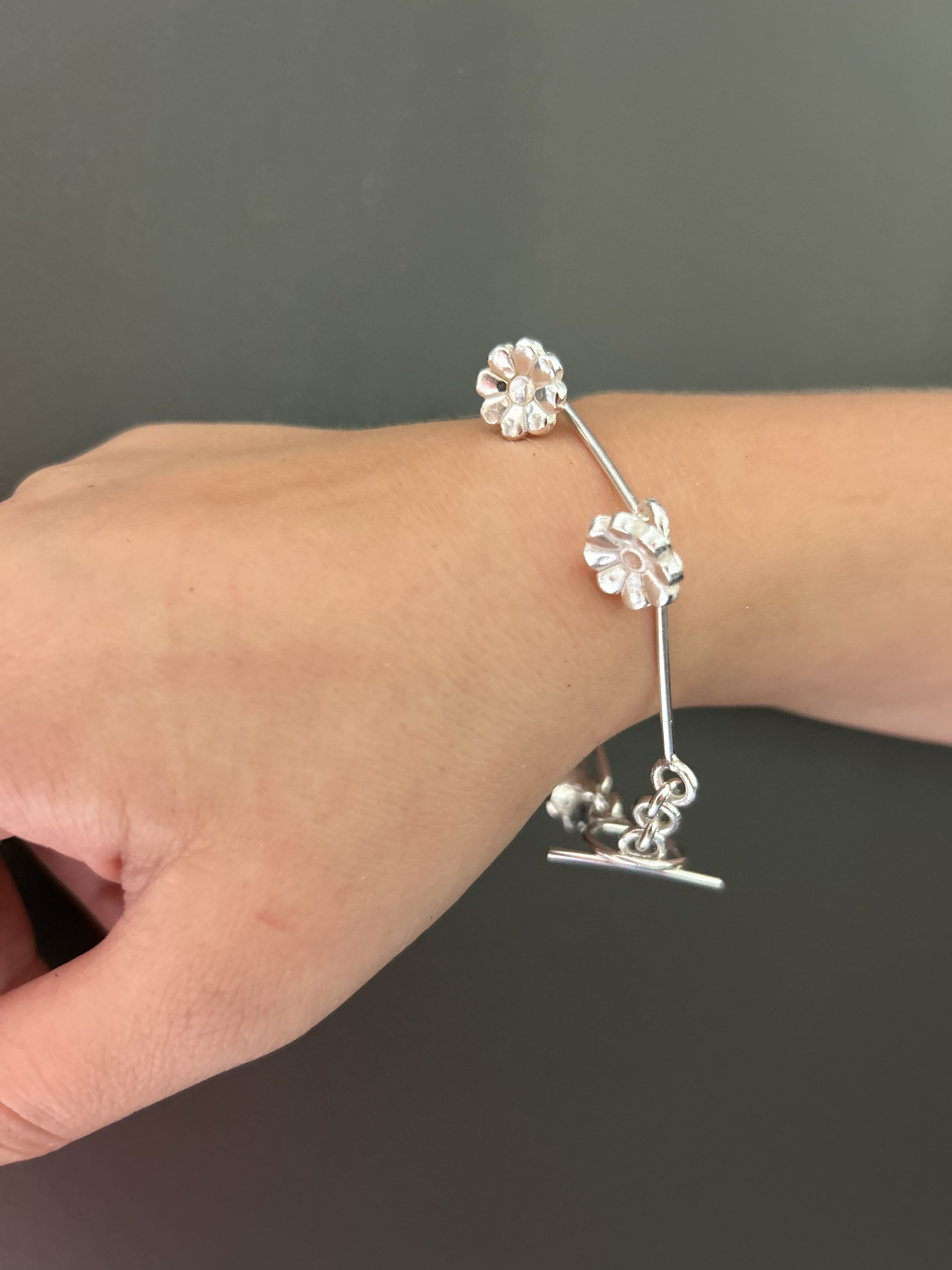 Bracelet Art Nouveau En Argent Massif - Décor Marguerites Ou Tournesols - Poinçon Crabe