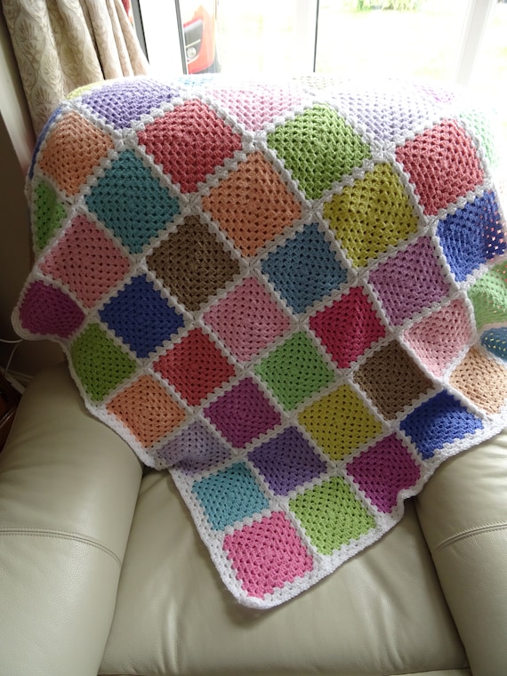 Colourful Pastel Granny Square Blanket Crochet Blanket Etsy