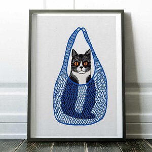 Funny Cat Print, Tuxedo Cat Art, Cat Wall Poster, Quirky Feline Illustration, Black White Design, Unique Home Decor Gift