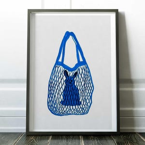 Rabbit Wall Art, Bunny Poster, Funny Bunny Art, Minimalist Blue Rabbit Illustration, Quirky Animal Print, Unique Home Decor